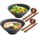 2 Set Tableware Ceramic Ramen Bowl - Japanese Noodles Bowls Dinner Sets for Pasta Soup Pho Mixing Salad Dishes Snack cereal Food with Spoons Chopsticks Kit 1000 Ml for New Home House Warming Gifts