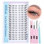 Cat Eye Lash Clusters Kit Natural Lash Extension Kit Wispy Eyelash Clusters C Curl Cluster Eyelash Extension Kit Individual Lashes with Lash Bond and Seal Fox Eye Lashes by Newcally