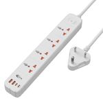 OTEK Extension Board Power Strip 4 Universal Sockets 2 USB Type A 2 Type C Ports 2 Meter Cord 2500W 10A Surge Protector Fire Resistant ABS Body White for Home Office