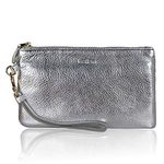 befen Genuine Leather Evening Wristlet Chic Designer Clutch Wallet Smartphone Wristlet Purse for Women - Metallic Silver