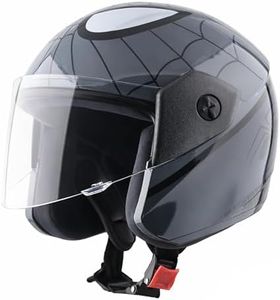 Vega Buds Junior Marvel Spiderman Graphic Open Face Helmet for Kids – Lightweight Design, Superior Comfort & Safety, Stylish Black Grey – XS