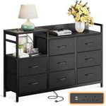 ODK Bedroom Chest of Drawers,2 USB & 2 AC Ports,Contains 8 Fabric Drawers Multi-functional Fabric Drawers Suitable for Bedrooms,Living Rooms, Hallways, Sturdy and Durable Storage Dresser,Retro