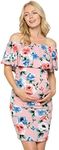 My Bump Women's Ruffle Off-Shoulder Maternity Dress W/Side Sharing(Made in USA) - Pink - Small