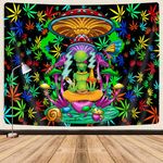 Trippy Weed Cool Alien Tapestry for Mens, Funny Alien Psychedelic Mushroom Tapestry Cannabis Marijuana Leaf Aesthetic Stoner Tapestries, Hippie Boho Small Tapestry Wall Hanging for Bedroom,60X40IN