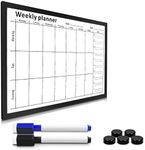 Navaris Magnetic Weekly Planner Whiteboard - Dry Wipe White Board Calendar with 7-Day Week Plan for Wall - Includes 2 Pens and 5 Magnets - 40 x 60 cm