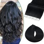 S-noilite Tape in Human Hair Extensions Real Hair 20 Pieces 1.5g/pcs Remy Hair Extension Skin Weft Seamless Long Natural Straight (16"/16inch 20pcs 1 Jet Black)