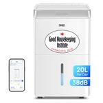 Dreo 20L/day Smart Dehumidifier Low Energy, 38dB Quiet, Laundry Dry, Whole House, Humidity Sensor & Display, 24H Timer, Large Room Auto, 3 Speed, Humidity Control, Good Housekeeping Institute Approved