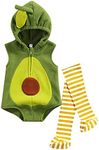 Merqwadd Unisex Toddler Baby Halloween Avocado Costume Cute Furit Velvet Costumes Outfits(0-6 Months, Avocado Hooded Romper with Stocking), Avocado Hooded Romper With Stocking, 0-6 Months