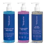 Be Bodywise Body Wash Kit for Women | Includes 1% Salicylic Acid Body Wash, 5% Niacinamide Body Wash & 2% AHA Body Wash | 750ml