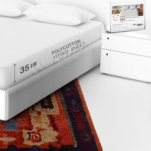 Cottonople Set di Lenzuola Fitted Doppio 3 Pezzi con 2 Fodere per Cuscino - Polycotton, Facile da Stirare, Lenzuola Bianche Traspiranti (135x190+35cm) - Ipoallergenico e Resistente allo Scolorimento