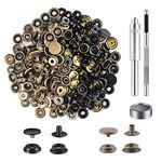 200 Pieces (50Sets) Leather Snap Fastener Kit Tool 5/8 inches (15mm) Snaps for Leather Snap Fasteners Stainless Snaps Buttons for Bags, Clothes, Fabric, Jeans (Bronze+Black)