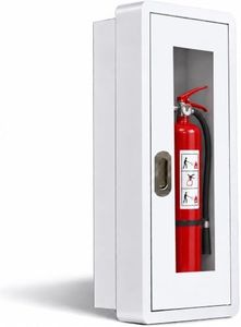 Semi-Recessed Fire Extinguisher Cabinet 10LB - 27.5" x 11.8" White Steel (Fits 26.4" x 10.6" Wall Opening) - ADA Compliant, Shatterproof View Panel, Keyless Finger-Pull Access