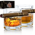 YouYah Cigar Whiskey Glasses with Cigar Holder-Set of 2,Cigar Accessories,Crystal Whisky Glass Set with Indented Cigar Rest,Premium Rocks Glass,Gifts for Men(8.5oz)