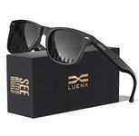 LUENX Polarized Sunglasses for Men Women UV400 Protection Non-mirrored Black Lens Glossy Black Square Frame 54MM