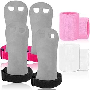 Amrta Gymnastics Grips Wristbands Sets for Girls Youth Kids 2 Pair Palm Protection Equipment with Wrist Support, Gymnastic Bar Grip Gloves Set Weightlifting Sports Workout (L, Pink-Black)