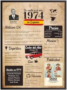 Finoly Regalo Cumpleaños 50 Años, Póster Aniversario 1974, Regalo Cumpleaños Mujer - Regalo Cumpleaños Hombre - 50 Cumpleaños Hombre - 50 Cumpleaños Mujer - Tarjeta Felicitación Cumpleaños (1974, A4)