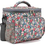 FlowFly Insulated Reusable Lunch Bag Adult Large Lunch Box for Women and Men with Adjustable Shoulder Strap,Front Zipper Pocket and Dual Large Mesh Side Pockets,Floral