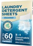 Elvana Laundry Detergent Sheets – 3 in 1 Dissolvable Sheets with Deep Cleaning, Fragrance - Free, & Hygienic Purifying Action – Hypoallergenic, Vegan & Cruelty - Free - Unscented – 30 Sheet