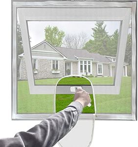 Mellroom Adjustable Window Screen Replacement kit DIY with Zipper Opening,120cm X 120cm(47X47in) Fiberglass White,can be Cut to fit Smaller Size,Easy to Open Windows,Keep Bugs Mosquitoes Flies Out