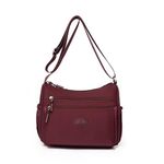 AYES Crossbody Bag Women Multi Pocket Nylon Messenger Bag Waterproof Shoulder Bag Lightweight Travel Handbag (Burgundy)