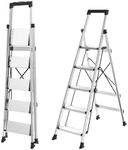 HBtower 5 Aluminum Step Ladder, Strudy Ladders for Home with Tool Tray, Anti-Slip Folding Step Stool for Adults, Light Weight Portable 330lbs Safety for Kitchen Warehouse Outdoor Work