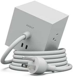 Avolt Square 1 Gotland Gray Power Strip Cube, 5.9ft, 3 Outlets, 2 USB-C