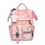 Cute Backpack with Plush Pendant, Kawaii School Supplies Laptop Bookbag, Back to School and Off to College Accessories, Pink, L, Traditional Backpacks