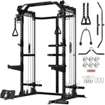 Mikolo Power Cage, 2000LB Power Rack with Independent Dual Pulley System, Multi-Function Home Gym Workout Machine for Cable Crossover (Black,Aluminum Pulleys)