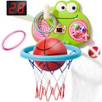 Indoor Mini Basketball Hoop for Toddlers Kids, 3-in-1 Basketball Hoop Toy Set with Electronic Scoreboard, Ring Toss & Dart Board Games, Adjustable Height, Christmas Birthday Toys Gifts for Boys Girls