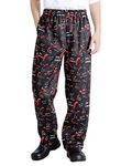 Men's and Women's Baggy Printed Chef Trousers Kitchen Uniforms with Elastic Waist Pants Chili M