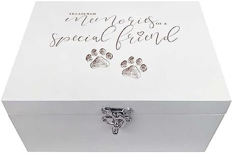 Caja de recuerdos de madera para mascotas de lujo, caja de recuerdos de madera blanca, homenaje premium para recuerdos de perros o gatos apreciados, 27 cm x 19 cm x 14 cm
