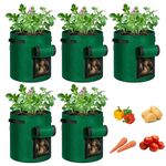 VIVOSUN 5-Pack 7 Gallon Potato Grow Bags, Fabric Pots with Handle and Roll-up Window