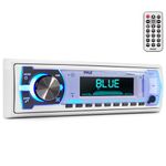 Pyle Bluetooth Marine Stereo Receiver | AM/FM Radio System | Wireless Music Streaming with Hands-Free Talking | USB/SD/MP3/AUX | Remote Control | Single DIN (PLMRB29W)