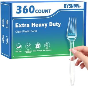 BYSNOW 360 Count Clear Disposable Plastic Forks, Extra Heavy Duty Disposable Forks, BPA-Free, Break & Heat Resistant, Solid and Durable, Premium Quality for Party, Camping, Everyday Use