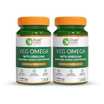 Pure Nutrition Veg Omega 3 | Algal Oil with Spirulina & Natural Carotenoids | 100% Vegan & Vegetarian Source - DHA-rich Algae | Supports Brain, Heart, Skin, Hair & Eye Health, 30 Veg Softgels (Pack 2)