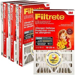 Filtrete 16x25x4 Furnace Filter, MPR 1000, MERV 11, Allergen Defense 12-Month Deep Pleated 4-Inch Air Filters, 4 Filters
