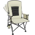 Oversized Padded Reclining Camping Chair with Adjustable Backrest, High Back Folding Chair with Lumbar Support, Heavy Duty 158kg Capacity, Cup Holder & Storage Pocket for Camping Fishing Garden Beach