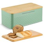 Pitmoly Bread Box, Metal Bread Container with Bamboo Lid, Bread Storage Container for Kitchen Countertop, Large Modern Bread Bin 13" x 7" x 5.3" (Green)