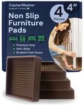 CasterMaster Non Slip Furniture Pads - 4x4 Square Rubber Anti Skid Caster Cups Leg Coasters - Couch, Chair, Feet, and Bed Stoppers with Anti - Sliding Floor Grip (Set of 4) Brown