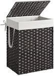 SONGMICS Laundry Hamper with Lid, 23.8 Gallon (90 L) Synthetic Rattan Clothes Laundry Basket with Lid and Handles, Foldable, Removable Liner, Black ULCB51BK