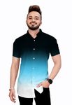 COLORWINGS Mens Casual Printed Shirt-Blue-L