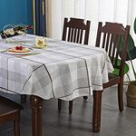 Small Oval Rustic Checked Tablecloth Beige and Brown Heavy Duty Embroidery Cloth Wrinkle Resistant Washable Coffee Table Home Decoration 52 x 70 inches