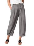 Women's Summer Cotton Cropped Trousers Loose Fit Ladies Harem Lounge Pants with Pockets Light Grey XXL