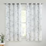 Beauoop Grommet Semi Sheer Window Curtains 63 Inches Long Floral Leaf Botanical Print Panels Vintage Classical Linen Texture Drapes for Bedroom/Living Room Window Treatment Set, 50"W, Gray (2 Panels)