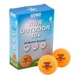 GEWO AWR Outdoor 40+ Table Tennis Balls - Water-Repellent Plastic Table Tennis Balls for Outdoor Use, Weather-Resistant Training Table Tennis Balls, 40 + mm Diameter, Pack of 6, Orange