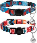 CollarDirect Cat Collar Breakaway Set of 2 PCS Tribal Pattern Aztec Pet Safety Adjustable Kitten Collar with Bell (Pattern 1 + Pattern 2)