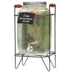 2 Gallon Glass Beverage Dispenser with Sturdy Metal Base, Stainless Steel Spigot & Hanging Chalkboard - Outdoor Drink Dispenser for Lemonade, Tea, Cold Water & More