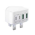 40W USB C Plug Fast Charge, UK 4-Port Multi USB Charger Plug Fast Charging Plug for iPhone 15 14 13 12 11 Pro Max SE XS XR 8 Plus SE, iPad, Samsung Galaxy,Dual Port USBC Power Adaptor Type C Wall Plug