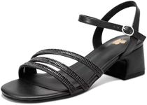 Women's Rhinestone Block Heel Sandals - Open Toe Ankle Strap Dress Sandals for Wedding Party Evening Available in Black, Gold, Silver