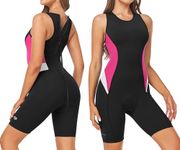 DIFOS Women's Triathlon Suit One-Piece Sleeveless Tri-Suit Quick-Dry 3D Padded Athletic Swimsuits Slimming Cycling Running, Pink, S